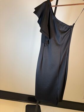 VENUS Black One-Shoulder Ruffle Cocktail Dress | Size S